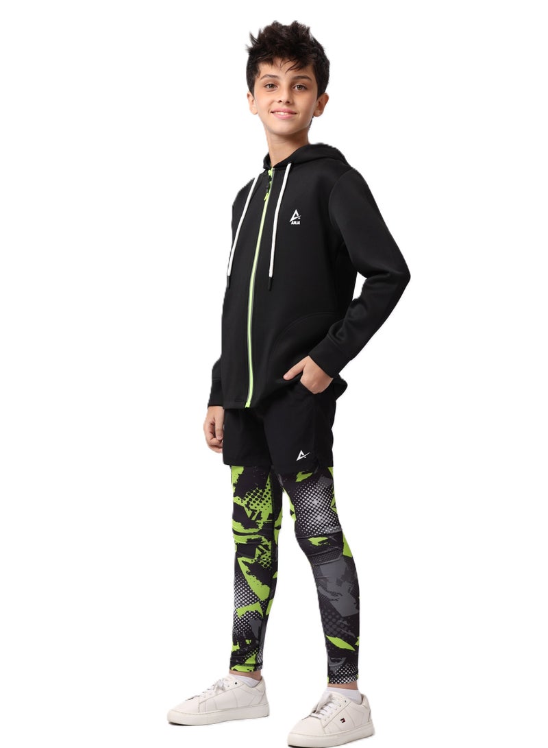 Boys' Black Sweatshirt with Green Zipper – Soft, Durable Fabric