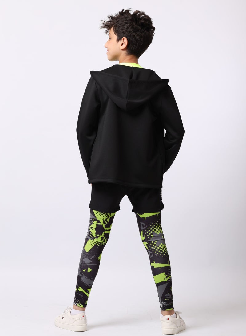 Boys' Black Sweatshirt with Green Zipper – Soft, Durable Fabric