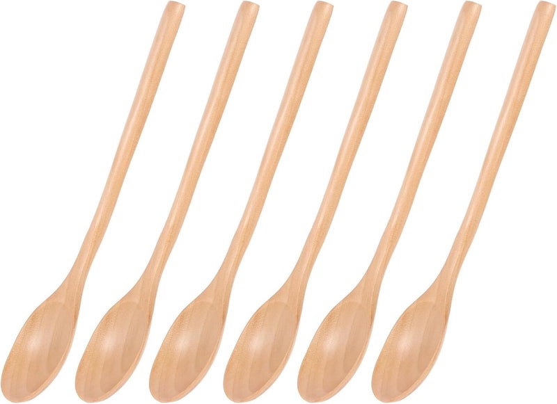 6pcs Long Handle Wooden Soup Spoons and Adults, Multipurpose Wood Rice Spoons with Ergonomic Handle for Home, Restaurant, and Dining Use - Image 1