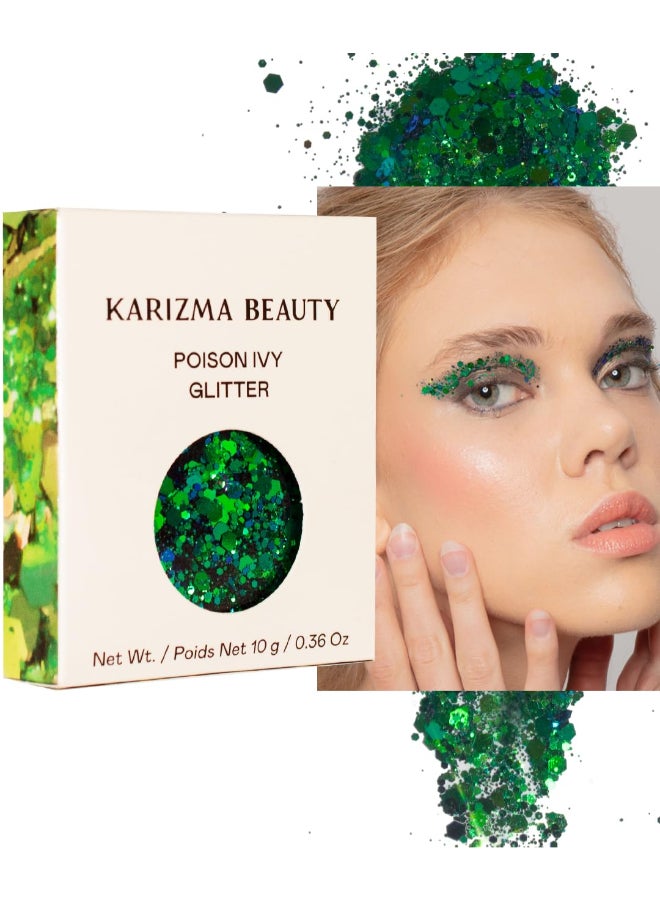 KARIZMA Poison Ivy Body Glitter 10g Chunky Hair Eye and Body Shimmers for Women Rave Festival Accessories Cosmetic Makeup Loose Set - Image 2
