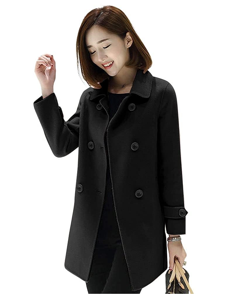 IDEALSANXUN Wool Coat for Womens Fall Fashion Outfits Winter Clothes 2025 Double Breasted Trench Coat Peacoat Blazer Jackets, Black, XL - Image 2