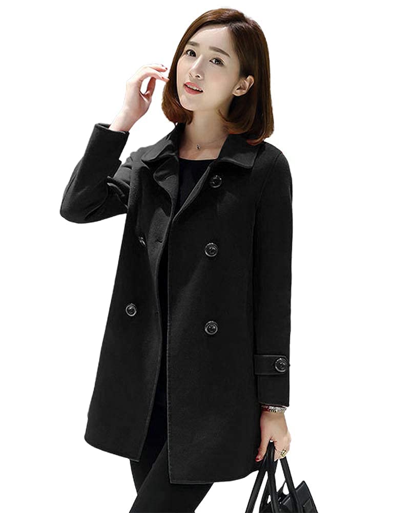 IDEALSANXUN Wool Coat for Womens Fall Fashion Outfits Winter Clothes 2025 Double Breasted Trench Coat Peacoat Blazer Jackets, Black, XL - Image 1
