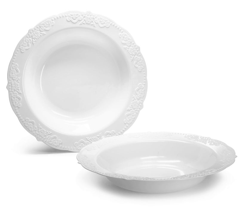 OCCASIONS FINEST PLA "" OCCASIONS "" 40 Pieces Plates Pack  Vintage Party  Disposable Wedding Party Plastic 10oz Soup Bowl (10 oz Soup Bowl  Portofino in White) - Image 1