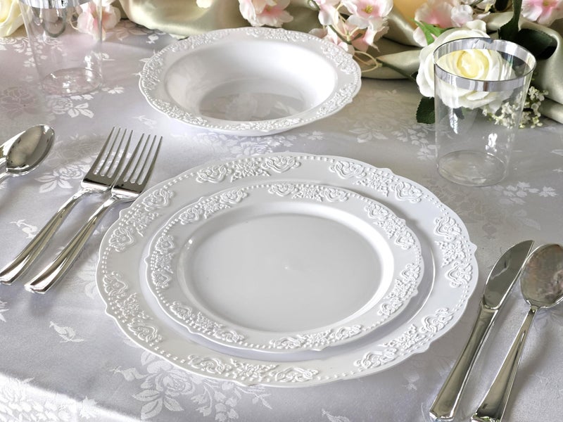 OCCASIONS FINEST PLA "" OCCASIONS "" 40 Pieces Plates Pack  Vintage Party  Disposable Wedding Party Plastic 10oz Soup Bowl (10 oz Soup Bowl  Portofino in White) - Image 2