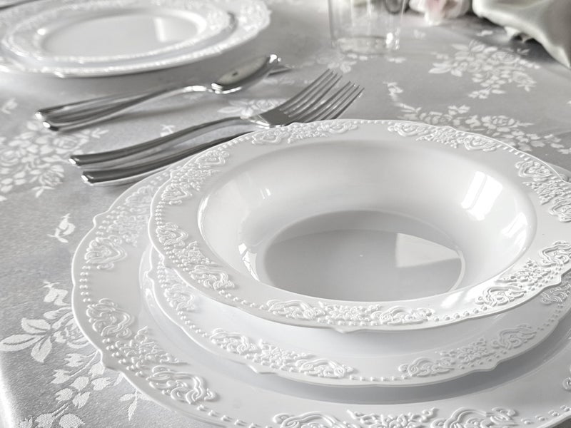OCCASIONS FINEST PLA "" OCCASIONS "" 40 Pieces Plates Pack  Vintage Party  Disposable Wedding Party Plastic 10oz Soup Bowl (10 oz Soup Bowl  Portofino in White) - Image 4