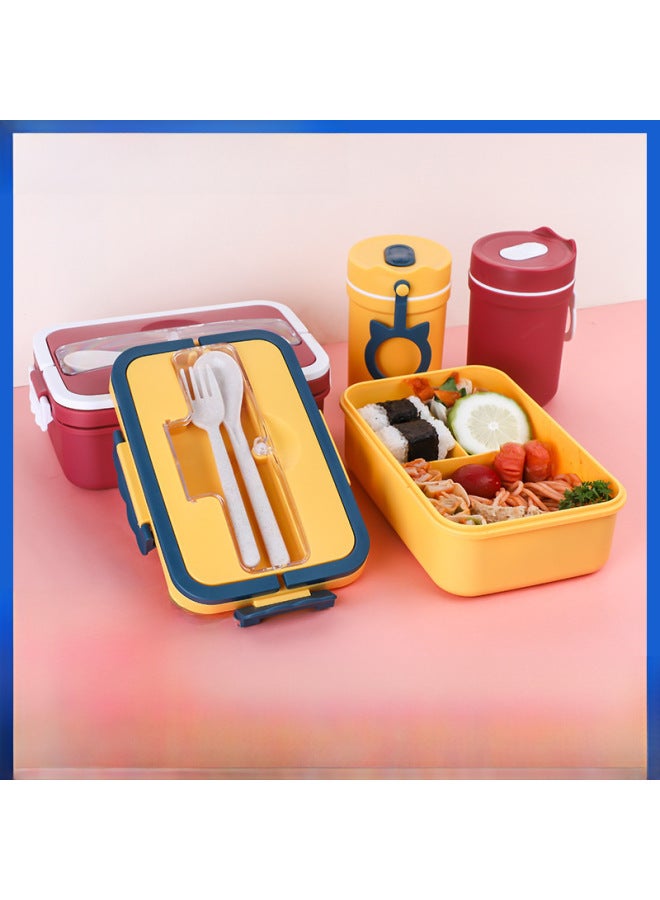 Daily Use Lunch Box/freshness Preservation Box Rice Box/freshness Preservation Box Rice-Specifications:Vitality Yellow-Color:Handle 1L (Wheat Spoon, Chopsticks)  - Image 2