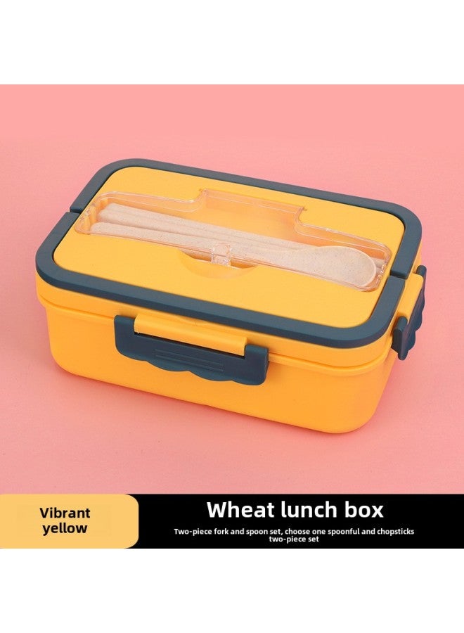 Daily Use Lunch Box/freshness Preservation Box Rice Box/freshness Preservation Box Rice-Specifications:Vitality Yellow-Color:Handle 1L (Wheat Spoon, Chopsticks)  - Image 1