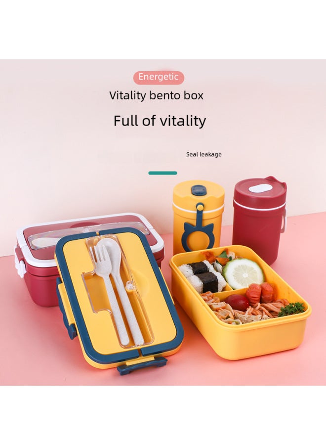Daily Use Lunch Box/freshness Preservation Box Rice Box/freshness Preservation Box Rice-Specifications:Vitality Yellow-Color:Handle 1L (Wheat Spoon, Chopsticks)  - Image 3