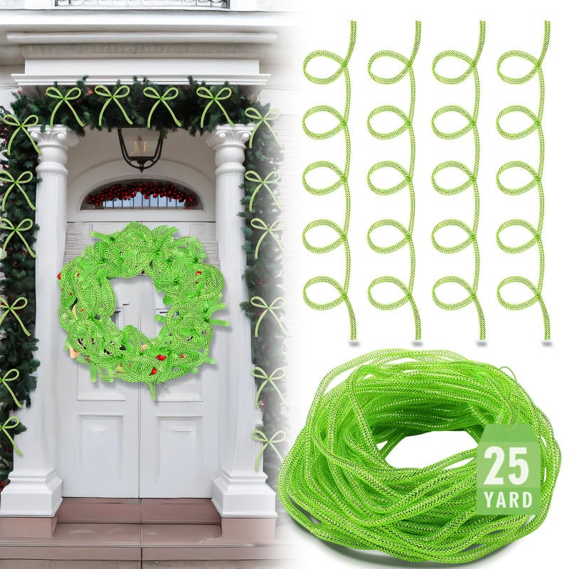 Arrowbash 25 Yards Christmas Mesh Tubing for Crafts Lime Green Deco Mesh Tubing for Wreath 8 mm Metallic Foil Poly Tube Flexible Metallic Foil Ribbons for DIY Gift Wraps Christmas Tree Decor - Image 3