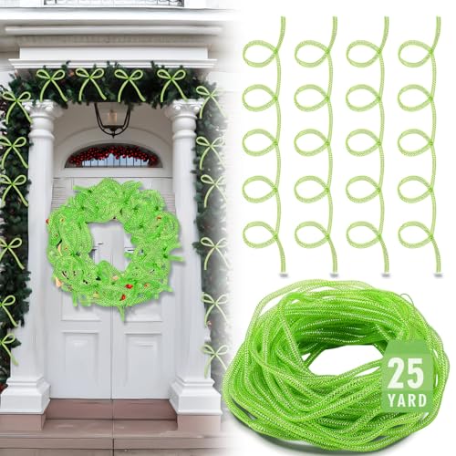 Arrowbash 25 Yards Christmas Mesh Tubing for Crafts Lime Green Deco Mesh Tubing for Wreath 8 mm Metallic Foil Poly Tube Flexible Metallic Foil Ribbons for DIY Gift Wraps Christmas Tree Decor - Image 1