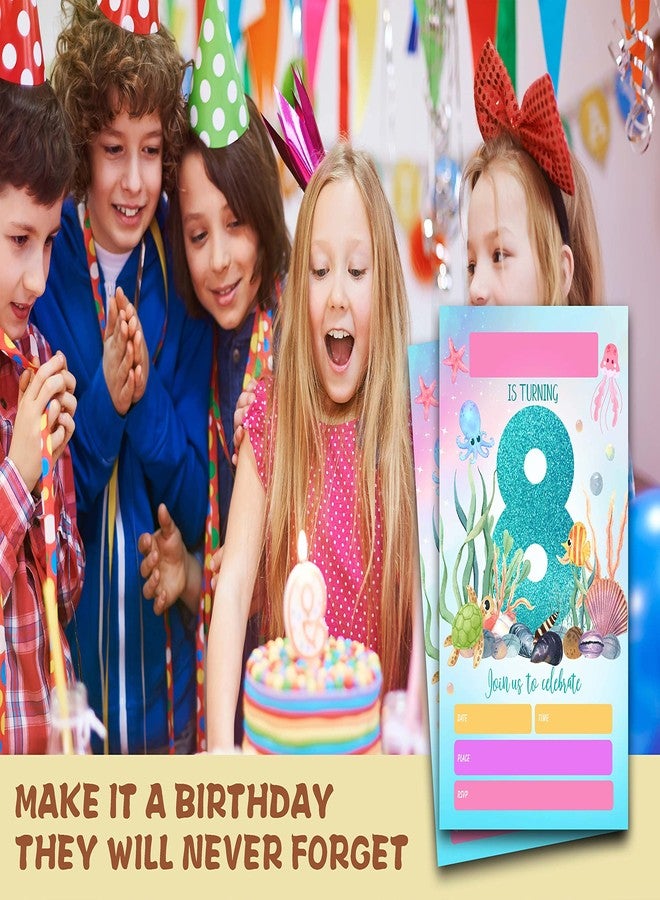 ONDTOM دعوات لحفلة عيد الميلاد الثامن "تحت البحر" مع أظرف (4 × 6 بوصات) - عبوة من 20 دعوة - دعوات لحفلة عيد ميلاد مستوحاة من حيوانات المحيط - c23 - Image 4