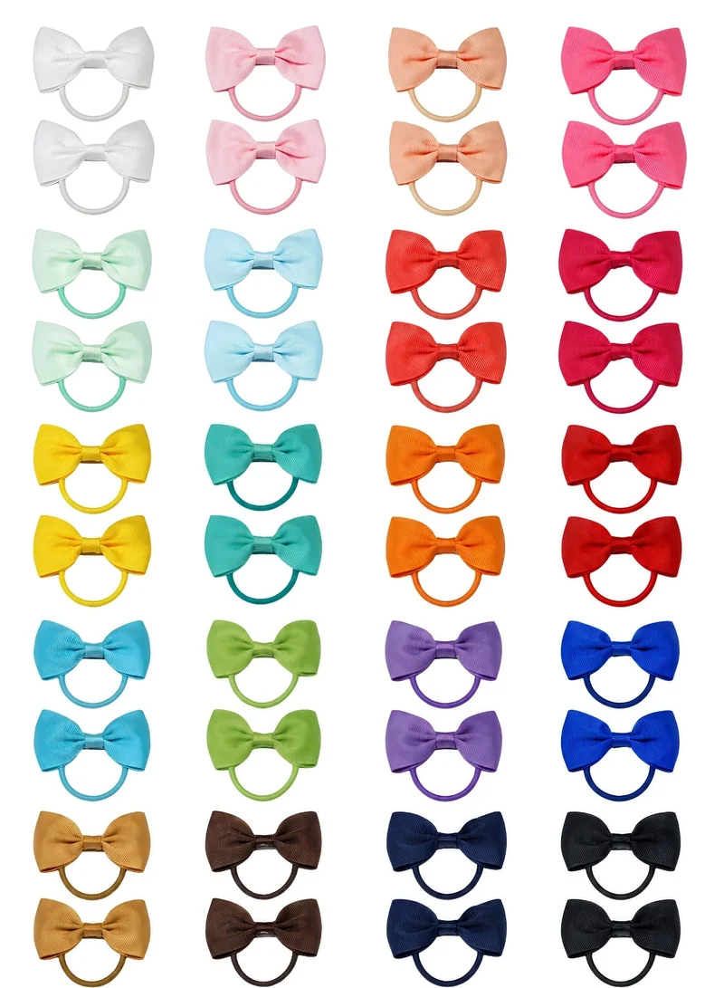 Lion Llama Classic Girls Bow Hair Ties | Soft Stretch Ribbon Hair Ties for Ponytails, Pigtails & Everyday Hairstyles -20 Colors 40 Pieces