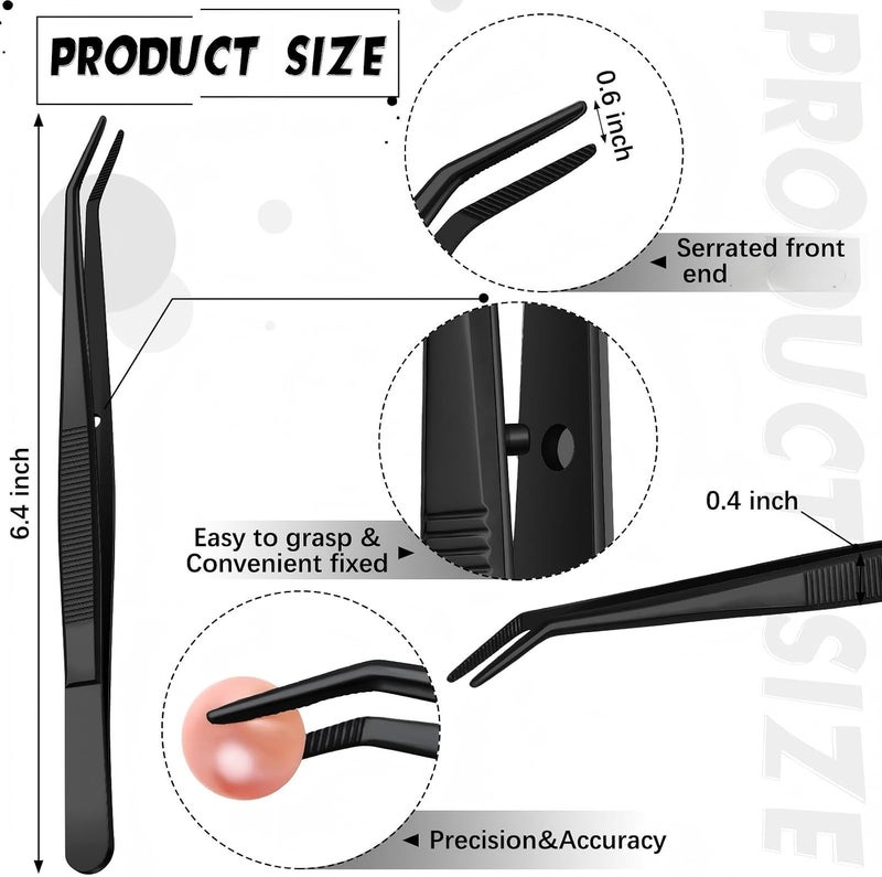 Honoson 10 Pcs Stainless Steel Tweezers with Curved Serrated Tip Multipurpose Tweezers Sewing Machine Tweezers Forceps Tweezers for Craft (Silver,Black) - Image 3