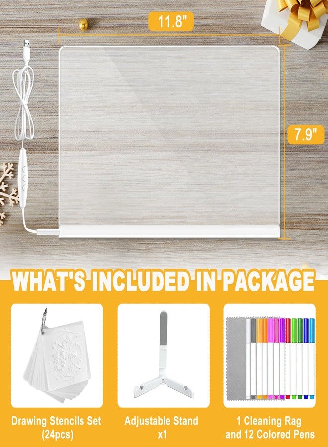 YUYIUS Lumiboard LED Drawing Board, Light Up Acrylic Dry Erase Board with 7 Colors, LED Note Board with Colors, LED Message Writing Board, Adjustable Stand & Drawing Stencils Set Included - Image 3