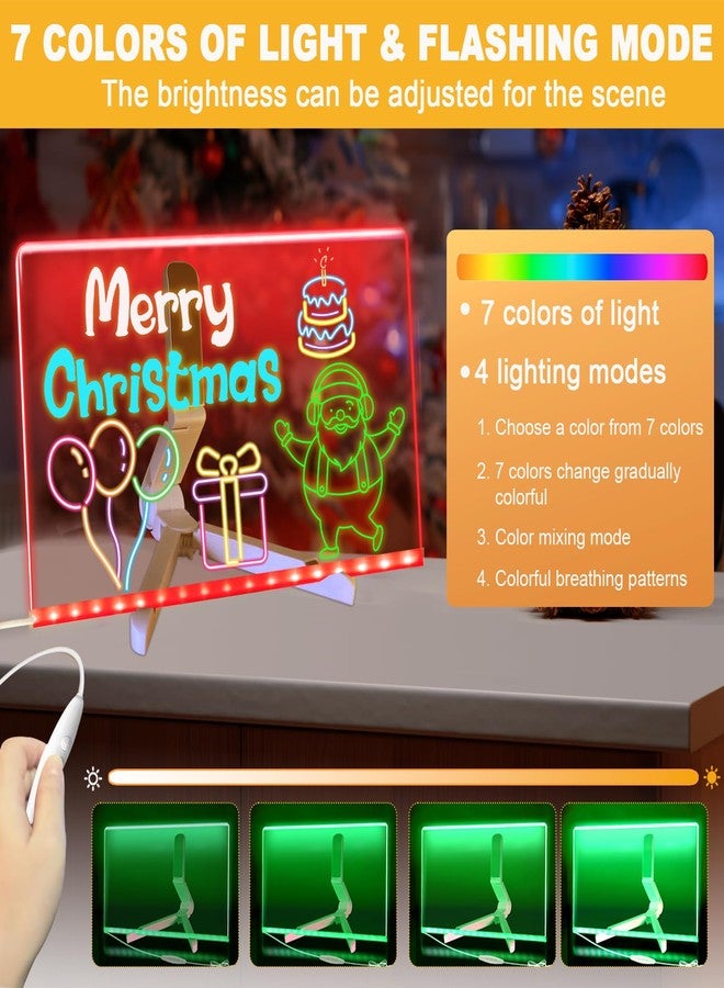 YUYIUS Lumiboard LED Drawing Board, Light Up Acrylic Dry Erase Board with 7 Colors, LED Note Board with Colors, LED Message Writing Board, Adjustable Stand & Drawing Stencils Set Included - Image 2