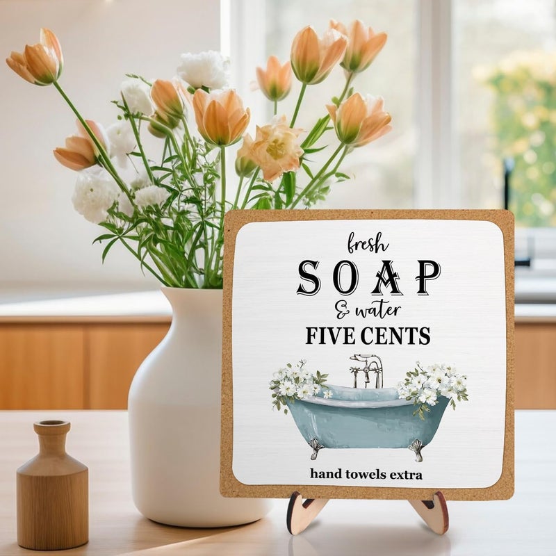 DMADNF Bathroom Decor, Vintage Bathroom Wood Plaque Sign, Life is Like The Bathroom Sign Desk Decor, Farmhouse Decor for Shelf Bathroom Toilet Home Decor 5.9x5.9 Inch (White-2) - Image 5