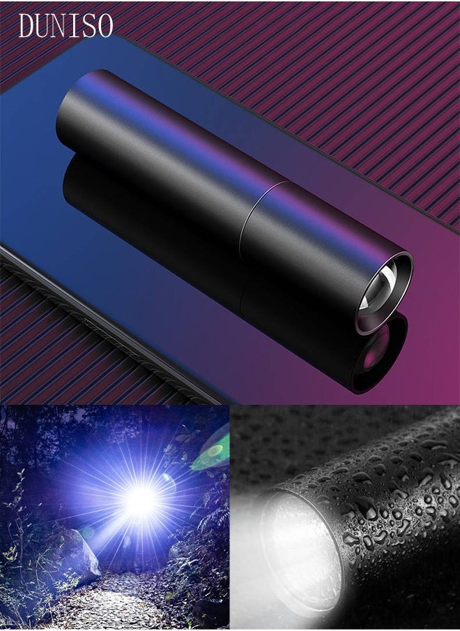 DUNISO - MINI LED Rechargeable Torch Powerful Flashlight Stretchable with Super Bright Handlight for Camping Hiking Trekking Outdoor Black - Image 1
