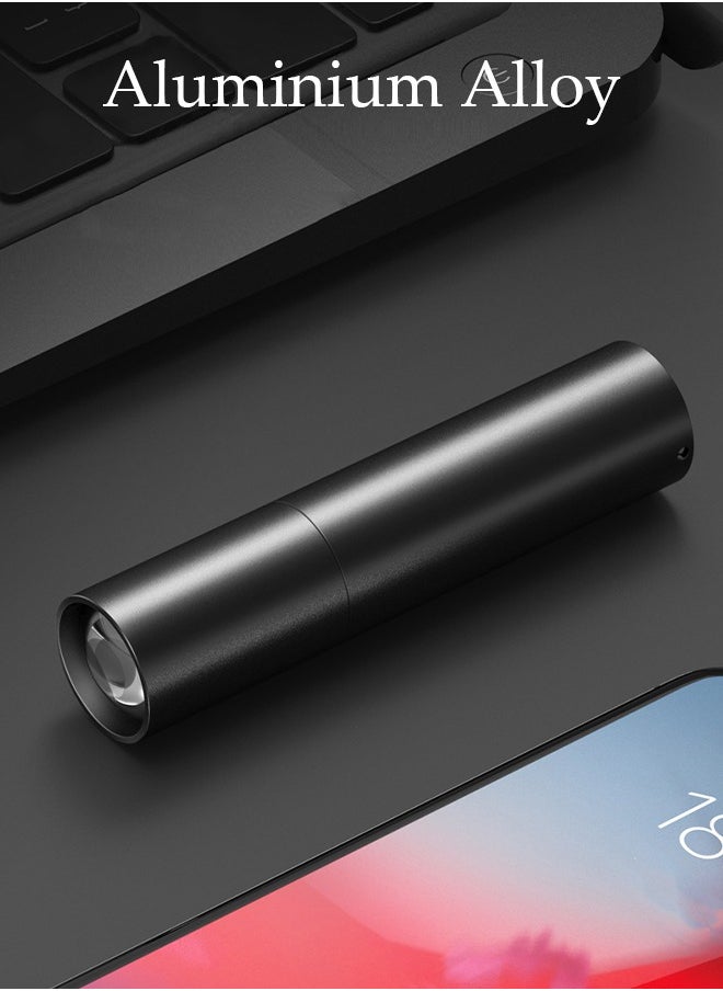 DUNISO - MINI LED Rechargeable Torch Powerful Flashlight Stretchable with Super Bright Handlight for Camping Hiking Trekking Outdoor Black - Image 1