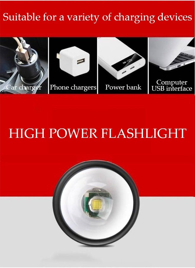 DUNISO - MINI LED Rechargeable Torch Powerful Flashlight Stretchable with Super Bright Handlight for Camping Hiking Trekking Outdoor Black - Image 1