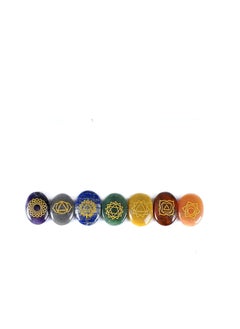 REBUY REBUY 7 Chakra (Oval Shape) Symbol Engraved Set Healing Gemstone for Reiki Healing Crystal Healing Holistic Balancing Polished Palm Stones  - Image 2