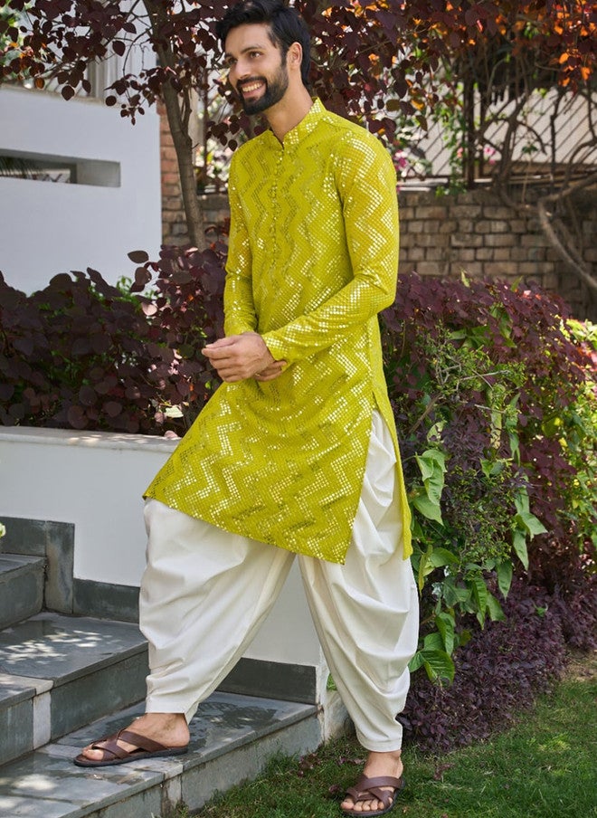see designs Ethnic Motifs Embroidered Kurta with Patiala for Men - Image 3