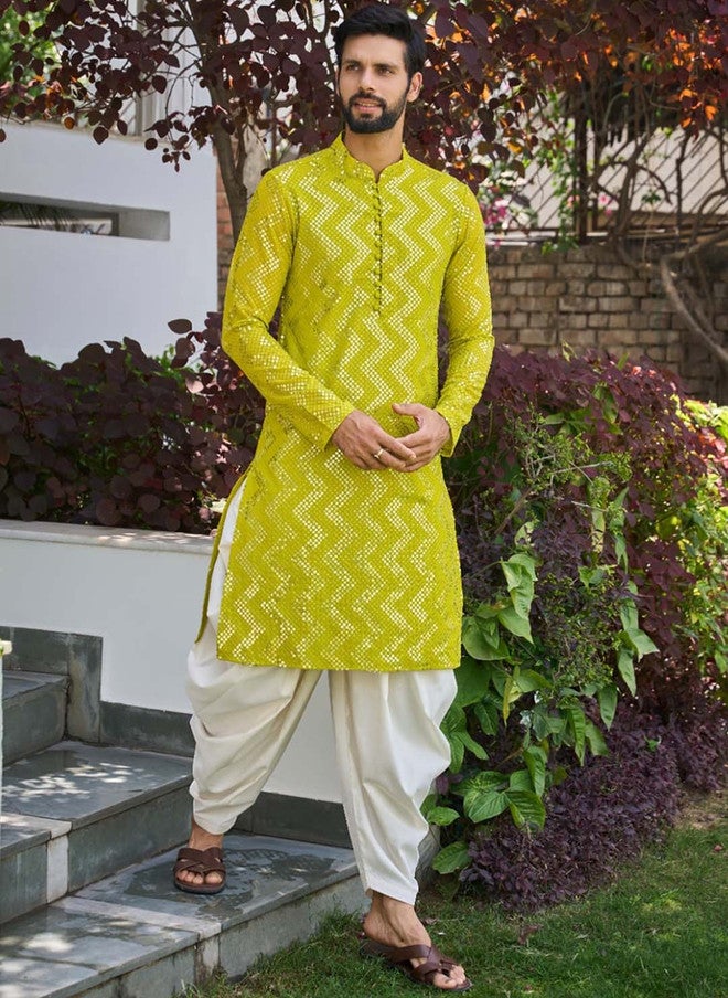 see designs Ethnic Motifs Embroidered Kurta with Patiala for Men - Image 1