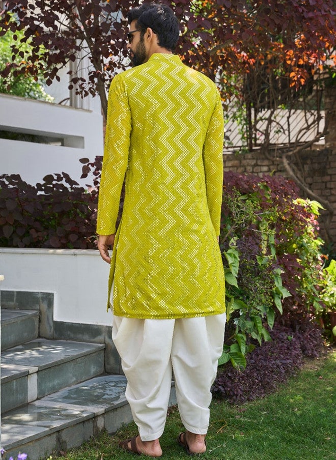 see designs Ethnic Motifs Embroidered Kurta with Patiala for Men - Image 4
