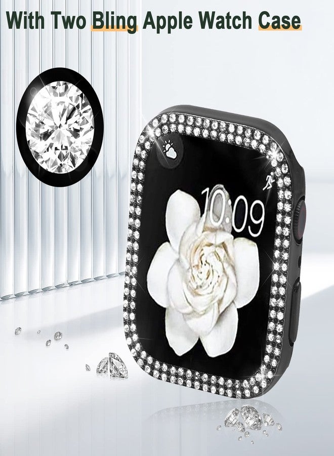 Mosonio Compatible with Apple Watch Band 40mm with Case Women, Bling Metal Wristband Strap with 2 Pack Bling PC Protective Cover for iWatch SE Series 6/5/4(40mm, Black) - Image 5