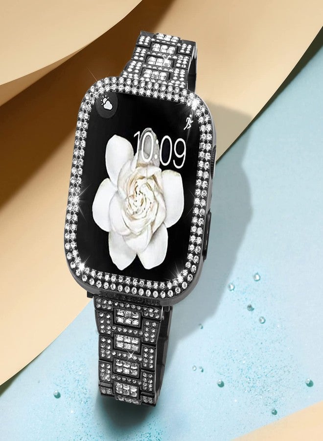 Mosonio Compatible with Apple Watch Band 40mm with Case Women, Bling Metal Wristband Strap with 2 Pack Bling PC Protective Cover for iWatch SE Series 6/5/4(40mm, Black) - Image 2
