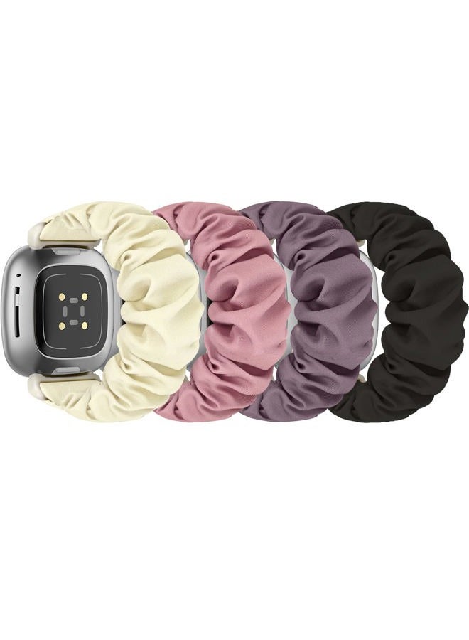 ShuYo Scrunchie Bands Compatible with Fitbit Sense/Sense 2 / Versa 3 / Versa 4 for Women,4 Pack Elastic Nylon Scrunchy Replacement Strap Soft Stretchy Wristband for Fitbit Versa 3 Smart Watch - Image 1