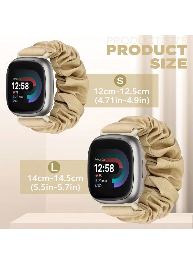 ShuYo Scrunchie Bands Compatible with Fitbit Sense/Sense 2 / Versa 3 / Versa 4 for Women,4 Pack Elastic Nylon Scrunchy Replacement Strap Soft Stretchy Wristband for Fitbit Versa 3 Smart Watch - Image 3