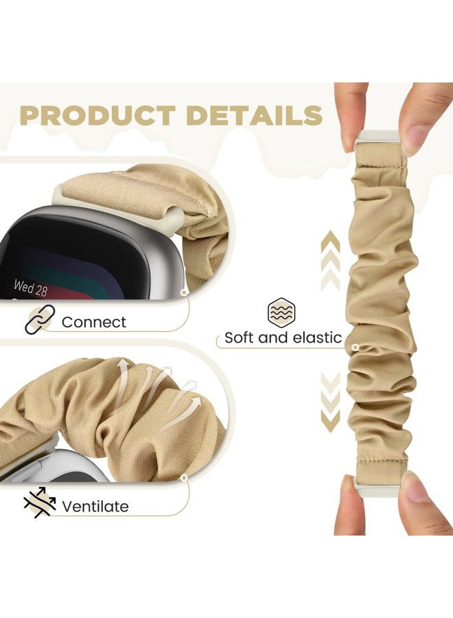 ShuYo Scrunchie Bands Compatible with Fitbit Sense/Sense 2 / Versa 3 / Versa 4 for Women,4 Pack Elastic Nylon Scrunchy Replacement Strap Soft Stretchy Wristband for Fitbit Versa 3 Smart Watch - Image 4