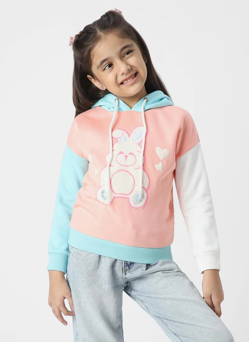 Nautinati Girls Playful Graphic Print Hooded Sweatshirt