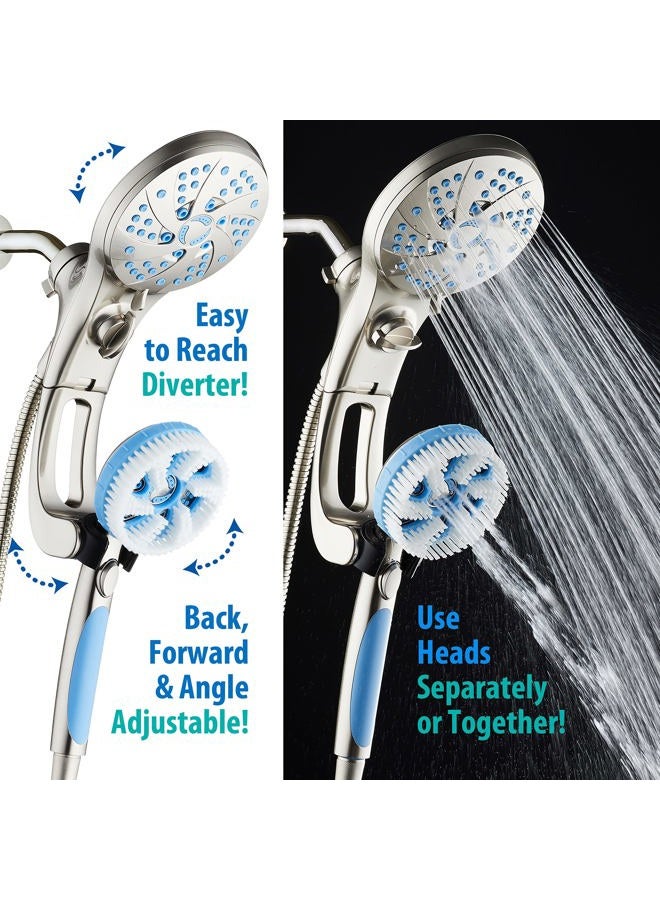 Hotel Spa AquaCare High Pressure 6-in-1 Aquassage - 76-mode 3-way Combo, Showerhead, Hand Shower, Body Brush, Hair Brush & Arm in One! Two Brackets, Extra-long 6 foot Stainless Steel Hose, Brush Head Holder - Image 3