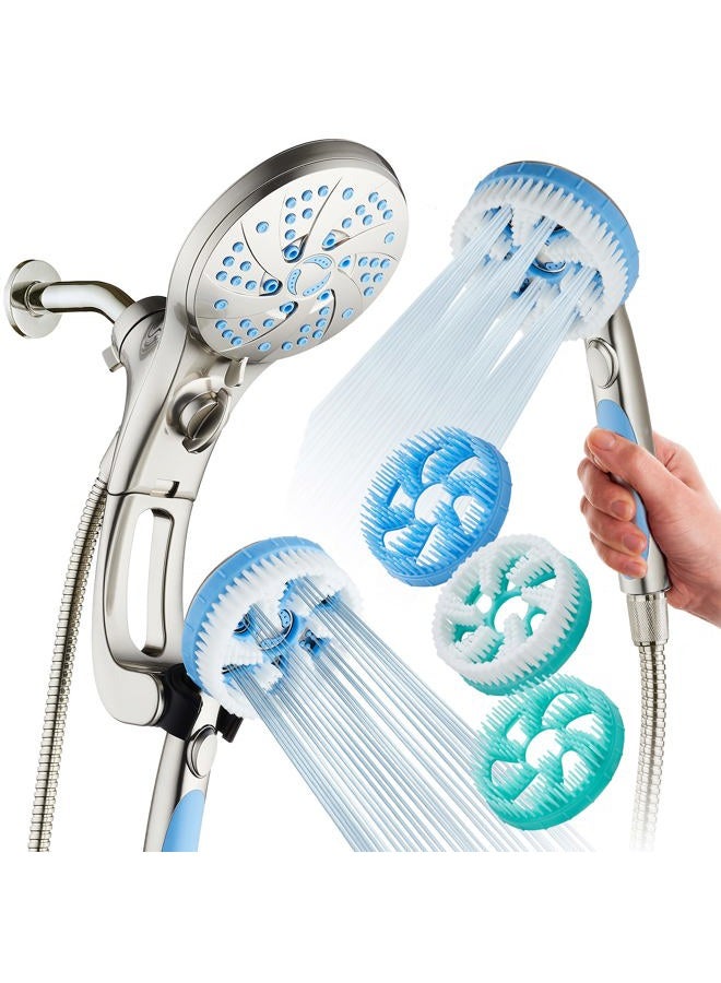 Hotel Spa AquaCare High Pressure 6-in-1 Aquassage - 76-mode 3-way Combo, Showerhead, Hand Shower, Body Brush, Hair Brush & Arm in One! Two Brackets, Extra-long 6 foot Stainless Steel Hose, Brush Head Holder - Image 1