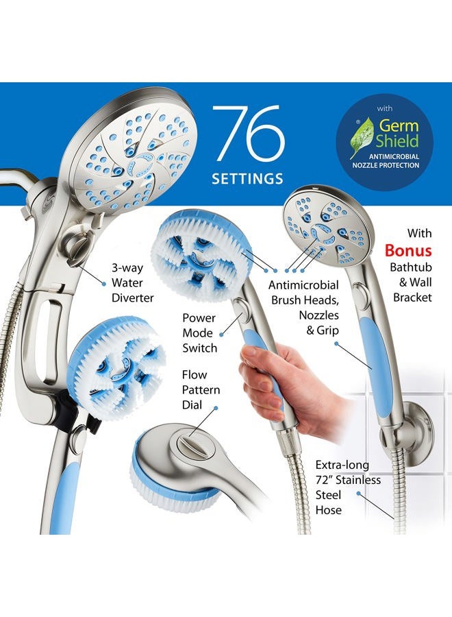 Hotel Spa AquaCare High Pressure 6-in-1 Aquassage - 76-mode 3-way Combo, Showerhead, Hand Shower, Body Brush, Hair Brush & Arm in One! Two Brackets, Extra-long 6 foot Stainless Steel Hose, Brush Head Holder - Image 4