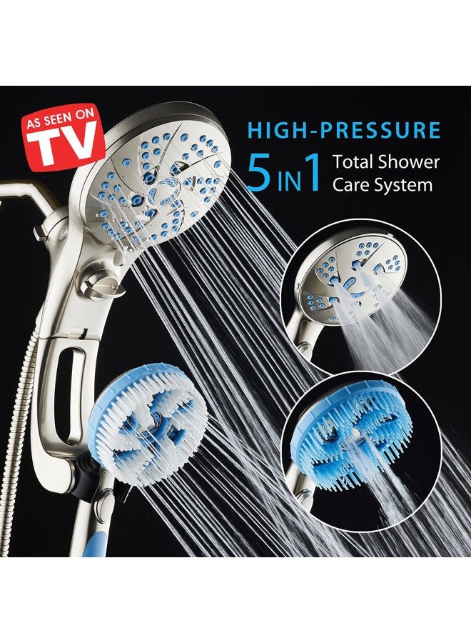 Hotel Spa AquaCare High Pressure 6-in-1 Aquassage - 76-mode 3-way Combo, Showerhead, Hand Shower, Body Brush, Hair Brush & Arm in One! Two Brackets, Extra-long 6 foot Stainless Steel Hose, Brush Head Holder - Image 2