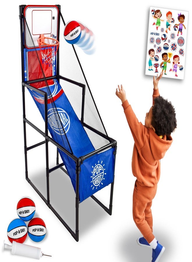 Pop-A-Shot Lil’ Pop Game | Indoor Arcade Basketball Hoop for Kids Age 3-6 | 3 Balls & Sticker Pack | Electronic Scoreboard, Music, Sound FX - Image 1