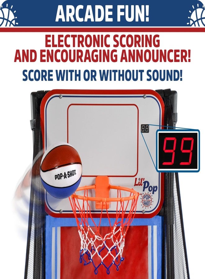 Pop-A-Shot Lil’ Pop Game | Indoor Arcade Basketball Hoop for Kids Age 3-6 | 3 Balls & Sticker Pack | Electronic Scoreboard, Music, Sound FX - Image 4