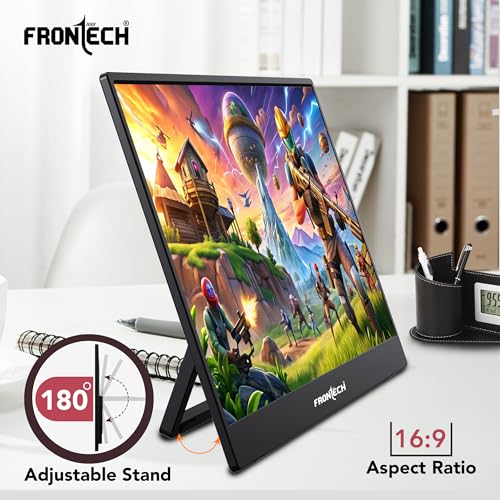 FRONTECH 15.6" Portable LED Monitor, Full HD IPS, Dual Type-C & Mini HDMI, Built-in Speakers, 180° Stand, Works with Laptop/PS5/Switch/Phone, 1-Year Warranty (MON-0023) - Image 3