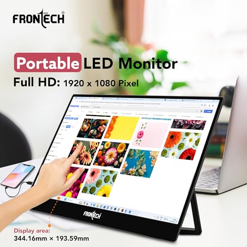 FRONTECH 15.6" Portable LED Monitor, Full HD IPS, Dual Type-C & Mini HDMI, Built-in Speakers, 180° Stand, Works with Laptop/PS5/Switch/Phone, 1-Year Warranty (MON-0023) - Image 2