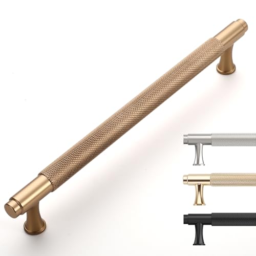 9BUILD 10 Pack Knurled Cabinet Pulls 75 Inch Champagne Bronze Kitchen Cabinet Handles Cabinet Hardware Kitchen Handles for Cabinets Brass Drawer Pulls T Bar Drawer Handle - Image 1
