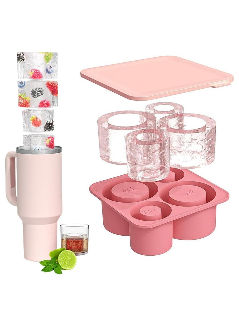 NNEWVANTE Ice Cube Tray for Stanley Cup, Silicone Ice Cube Maker with Lid, Silicone Ice Cube Mould, Ice Cube Tray with Lid for Chilling Cocktails, Whiskey, Drinks, Coffee, Ice Drinks, Juice (Pink)  - Image 1