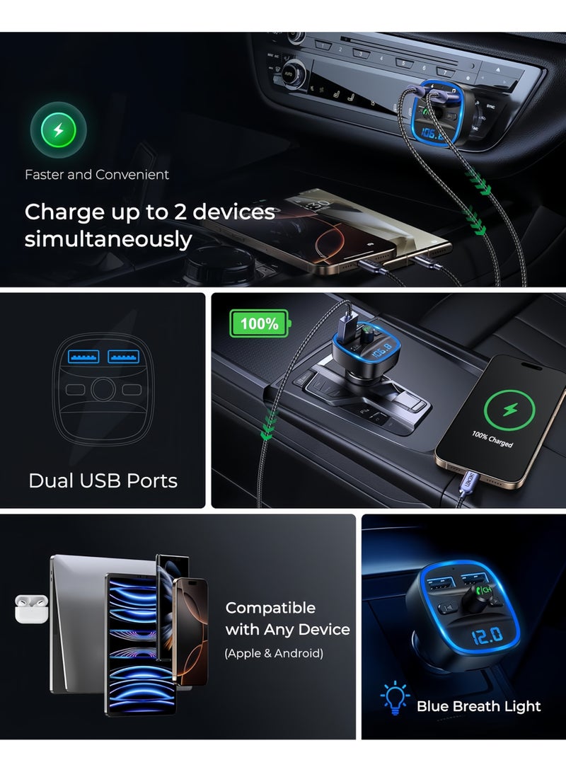 Comsoon FM Transmitter, Bluetooth Car Adapter MP3 Player,Audio Receiver Car Charger,Hands-Free Calling, Dual USB Ports (5V/2.4A & 1A), LED Screen, Support Card & USB Disk Card,Flash Drive(Black) - Image 2