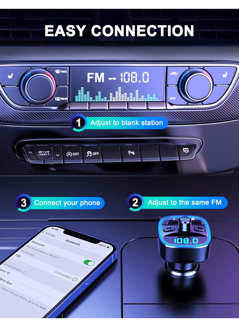 Comsoon FM Transmitter, Bluetooth Car Adapter MP3 Player,Audio Receiver Car Charger,Hands-Free Calling, Dual USB Ports (5V/2.4A & 1A), LED Screen, Support Card & USB Disk Card,Flash Drive(Black) - Image 3