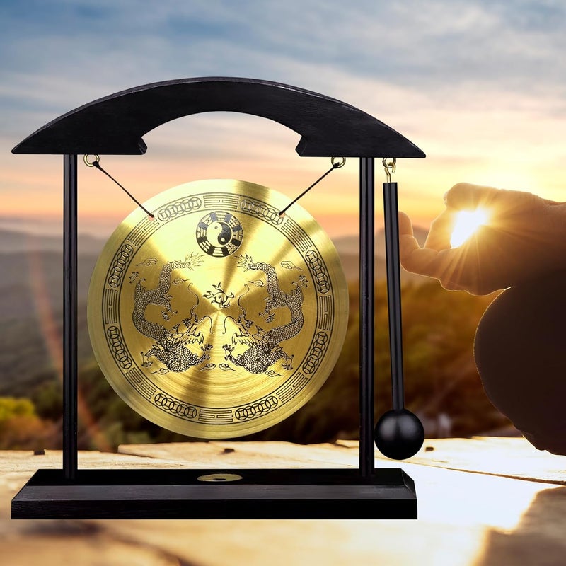 BIGTREE Feng Shui Brass Gong 8.26inch/21cm Desktop Wind Gong Copper Zen Chinese Table Gong Hand Gong For Housewarming Home Decor Oriental Chinese Mysterious Decor Gifts - Image 5