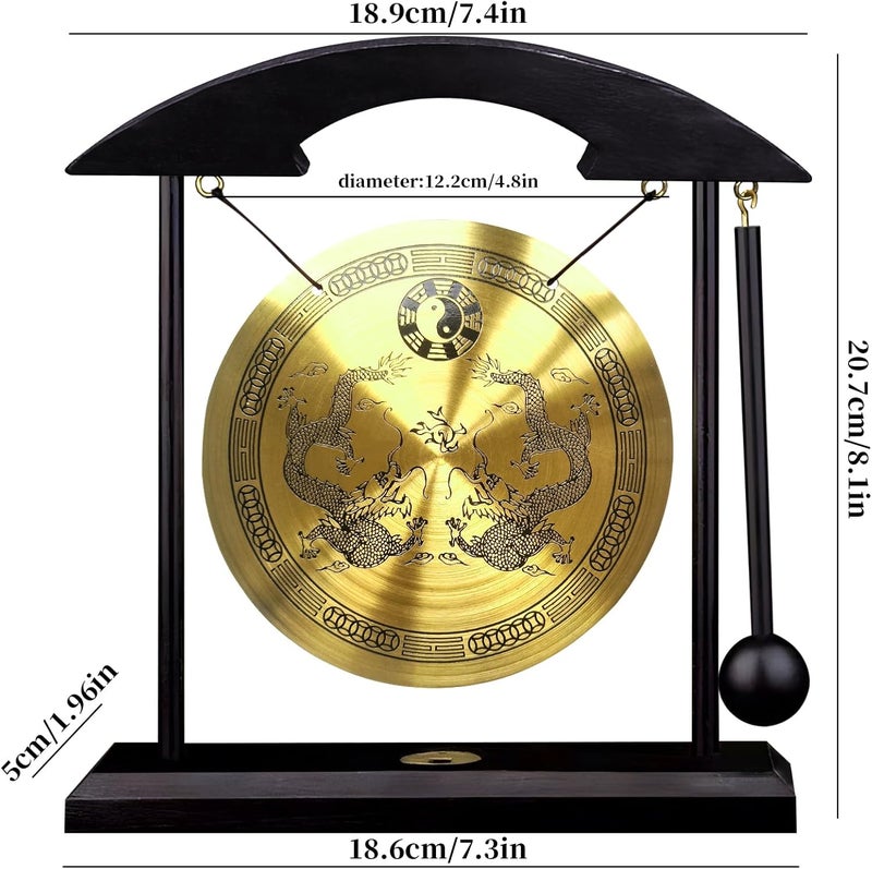 BIGTREE Feng Shui Brass Gong 8.26inch/21cm Desktop Wind Gong Copper Zen Chinese Table Gong Hand Gong For Housewarming Home Decor Oriental Chinese Mysterious Decor Gifts - Image 3