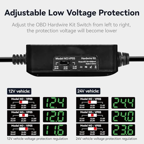 REDTIGER Dash Cam OBD Hardwire Kit with USB C Port,12V-24V to 5V, Low Voltage Protection for 24H Parking Mode,Suitable Series Dash Cam - Image 4
