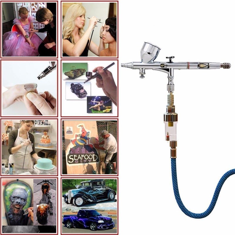 Pinkiou Airbrush Kit with Different Nozzle and Needles Muti-Purpose Dual Action Airbrush Sets with Air Brush 0.2 0.3 &0.5mm Needles and Air Hose for Hobby Model Painting Tattoo Cake Nail Art - Image 2