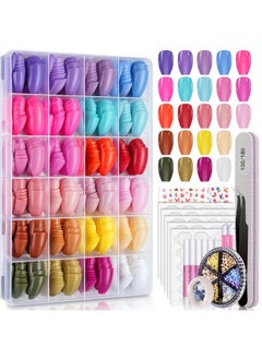 TsMADDTs 720PCS Coffin Press On Nails, TsMADDTs 24 Colors Medium Coffin Fake Nails, Acrylic Short Ballerina False Nail tips with Nail Glue, Nail File, Nail Tabs, Stickers & Tweezer for Nail Art DIY  - Image 1